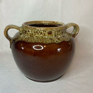 Brown Drip Bean Pot Casserole w/o Lid Unmarked 1 qt. Brown Cream Spatter Glossy
